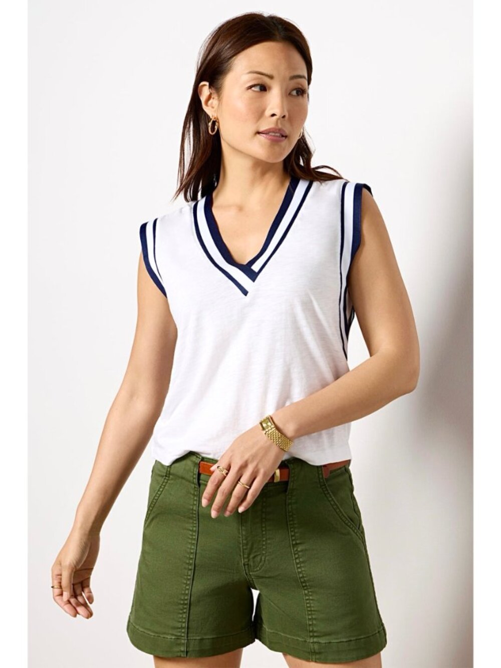 Evereve Callie Varsity V Neck Tank